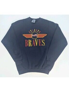 Vintage Atlanta Braves Sweatshirt Winged Ball Large Blue Crewneck 1980s Logo 7